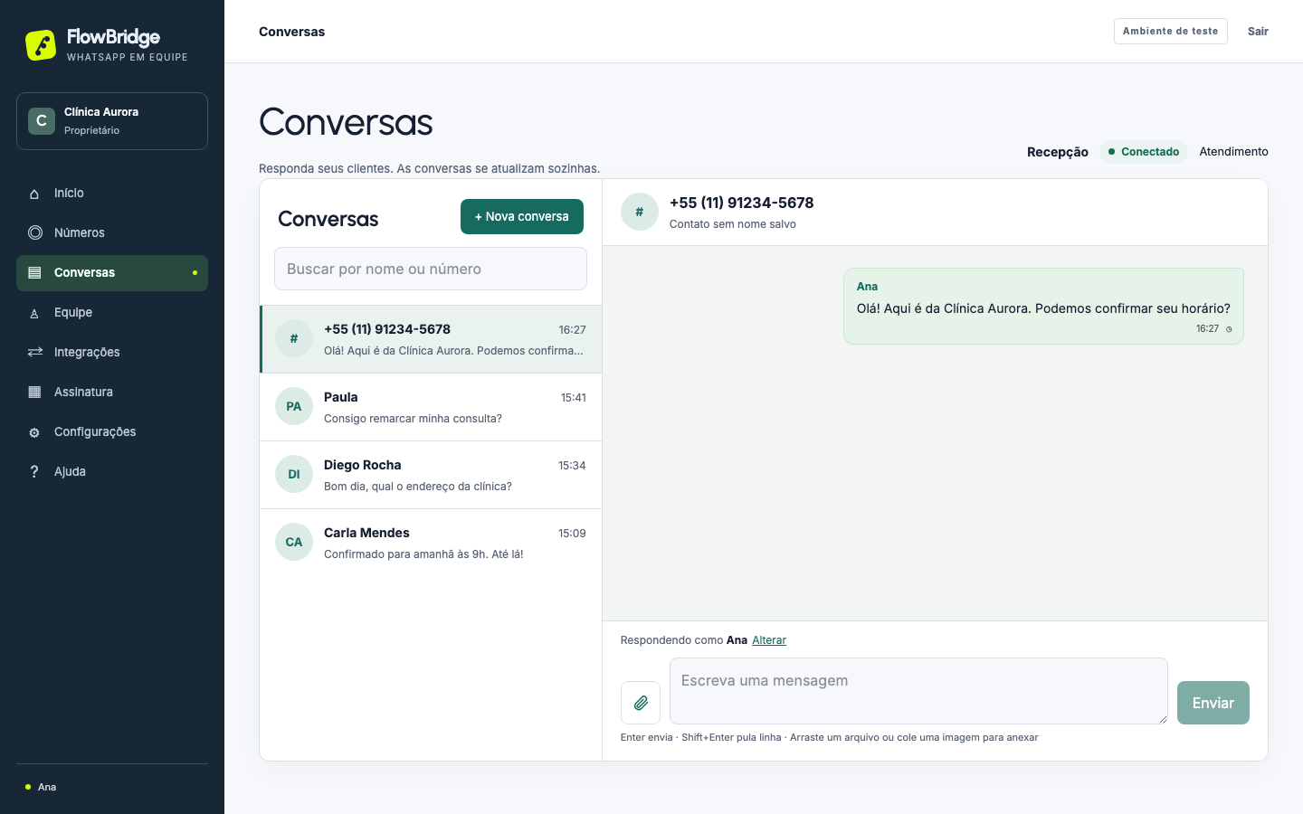 Mensagem enviada aparecendo na lista de conversas